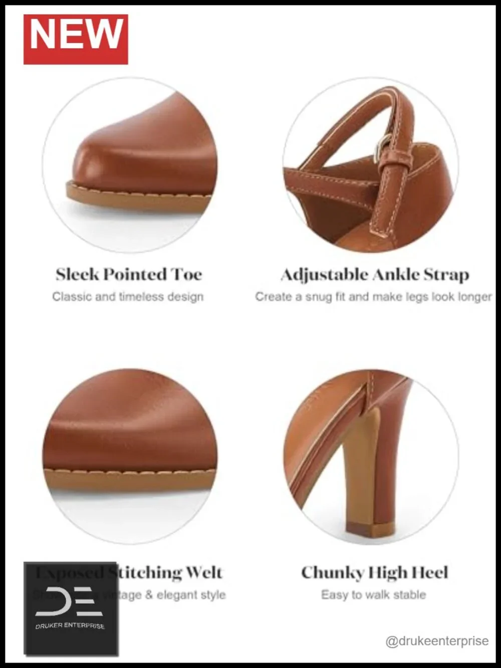 Womens Chunky High Heel Pointed Toe Ankle Strap D'Orsay Pumps Party Shoes